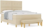 vidaXL Κρεβάτι Box Spring με Στρώμα & Παγκάκι Κρεμ 140x200 εκ. Ύφασμα