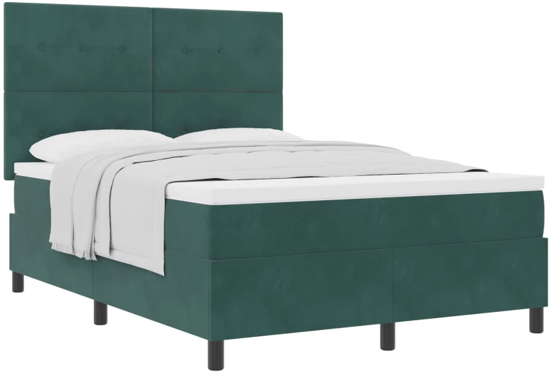 vidaXL Κρεβάτι Box Spring με Στρώμα Σκούρο Πράσινο 160x200 cm Βελούδο