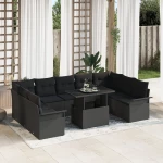 vidaXL Σετ Κήπου 10 Τεμαχίων με Μαξιλάρια Μαύρο Πολυ Ρατάν