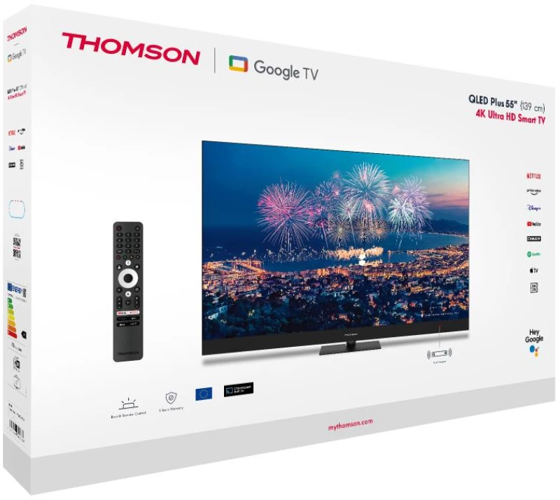TV Set|THOMSON|55"|4K/Smart|QLED|3840x2160|Wireless LAN|Bluetooth|Google TV|Black|55QG6C14