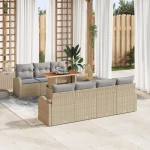 vidaXL Σετ Τραπεζαρίας 8 τεμαχίων με μαξιλάρια Μπεζ Πολυρατάν