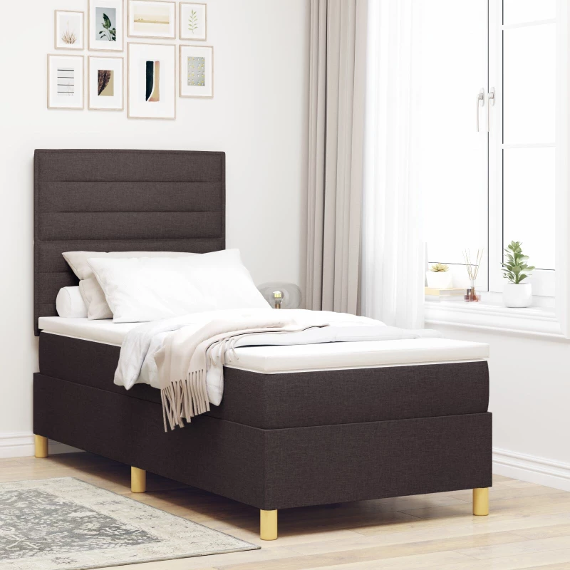 vidaXL Κρεβάτι Box Spring με Στρώμα Σκούρο Καφέ 100x200 εκ. Ύφασμα