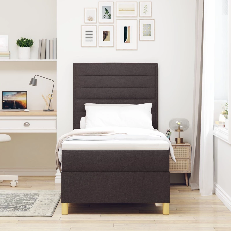 vidaXL Κρεβάτι Box Spring με Στρώμα Σκούρο Καφέ 100x200 εκ. Ύφασμα