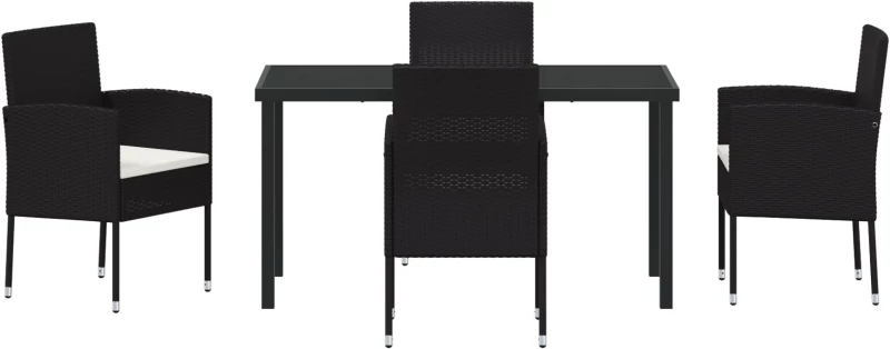 vidaXL Σετ Κήπου 5 Τεμαχίων με Μαξιλάρια Μαύρο Πολυ Ρατάν