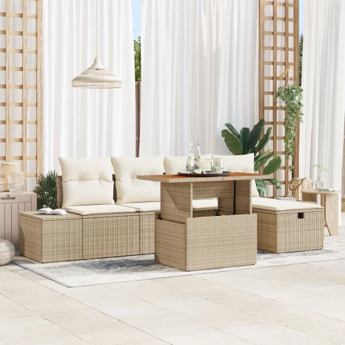 vidaXL Σετ Καναπέ Κήπου 6 Τεμαχίων με Μαξιλάρια Μπεζ Πολυ Ρατάν