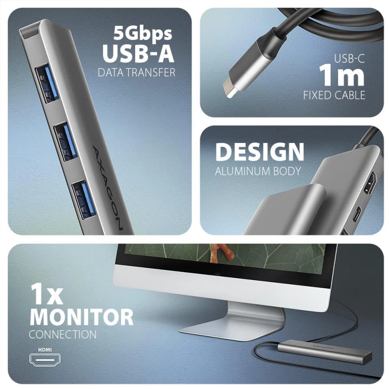 I/O HUB USB-C 5IN1/1M HMC-5H AXAGON