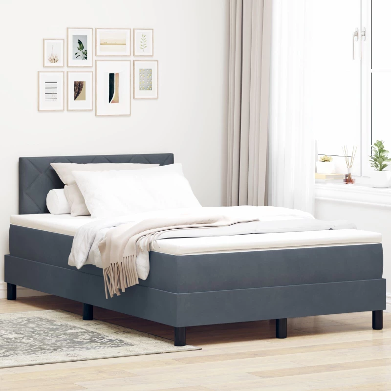 vidaXL Κρεβάτι Box Spring με Στρώμα Σκούρο Γκρι 120x200 εκ Βελούδο
