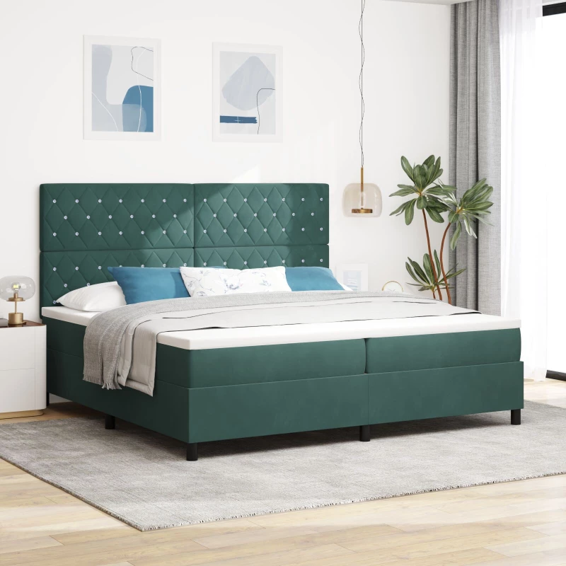 vidaXL Κρεβάτι με Στρώμα Dark Green 200x200 εκ Βελούδο