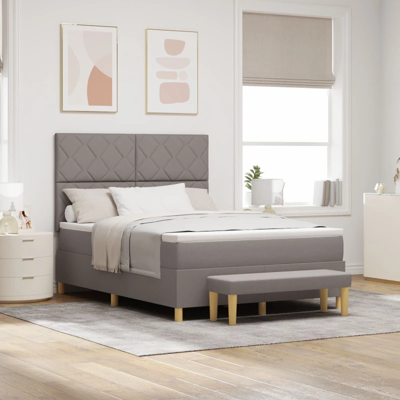 vidaXL Κρεβάτι Box Spring με Στρώμα & Πάγκο Ταυπ 140x190 εκ Ύφασμα