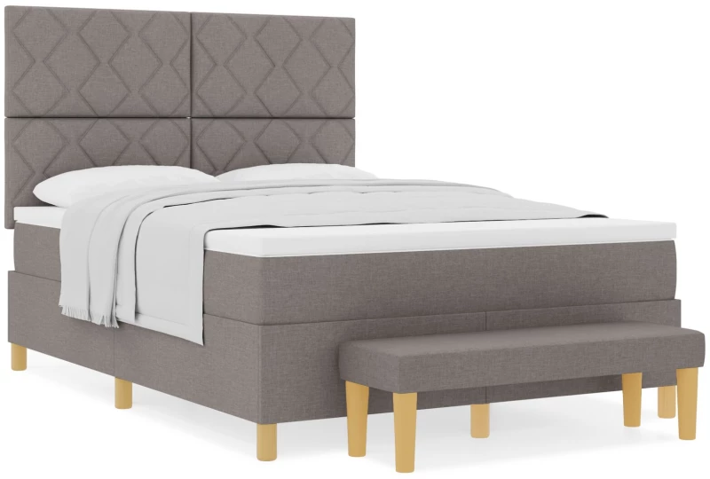 vidaXL Κρεβάτι Box Spring με Στρώμα & Πάγκο Ταυπ 140x190 εκ Ύφασμα