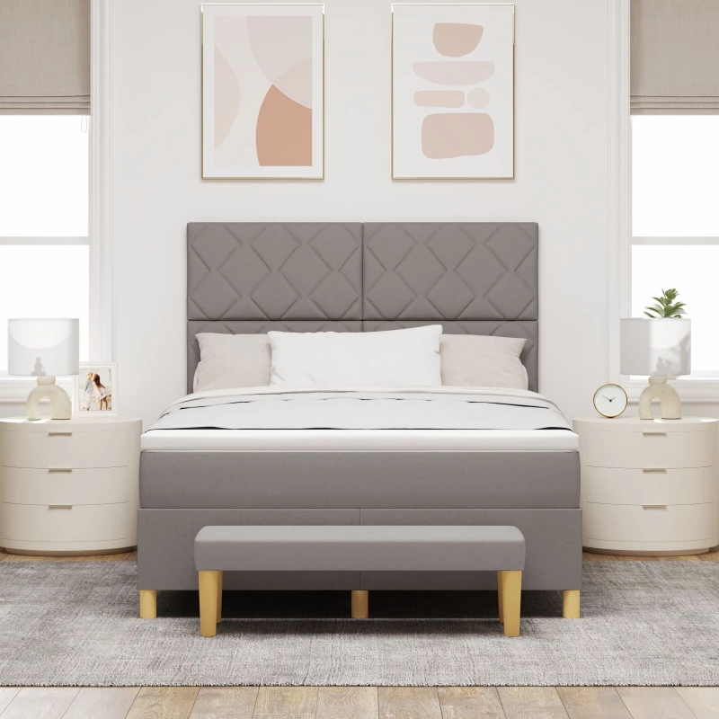 vidaXL Κρεβάτι Box Spring με Στρώμα & Πάγκο Ταυπ 140x190 εκ Ύφασμα