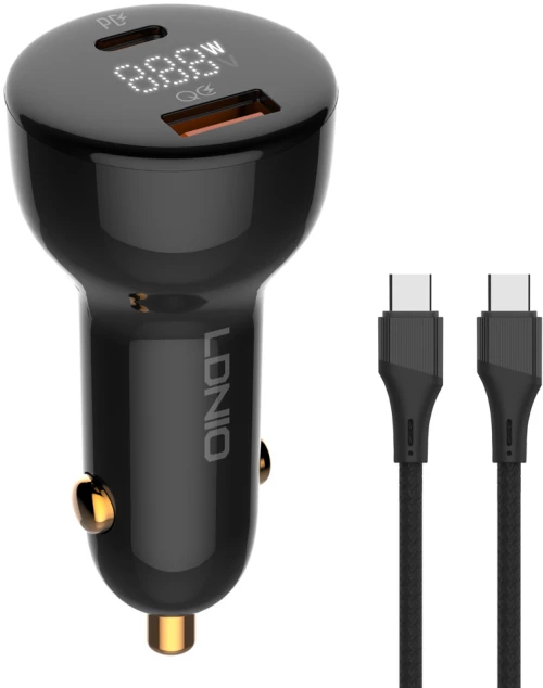 LDNIO φορτιστής αυτοκινήτου C101 με καλώδιο, USB/USB-C, 100W PD, μαύρος