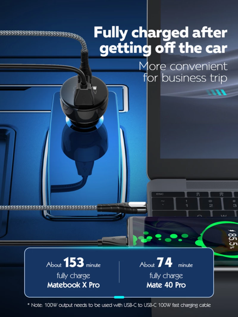 LDNIO φορτιστής αυτοκινήτου C101 με καλώδιο, USB/USB-C, 100W PD, μαύρος