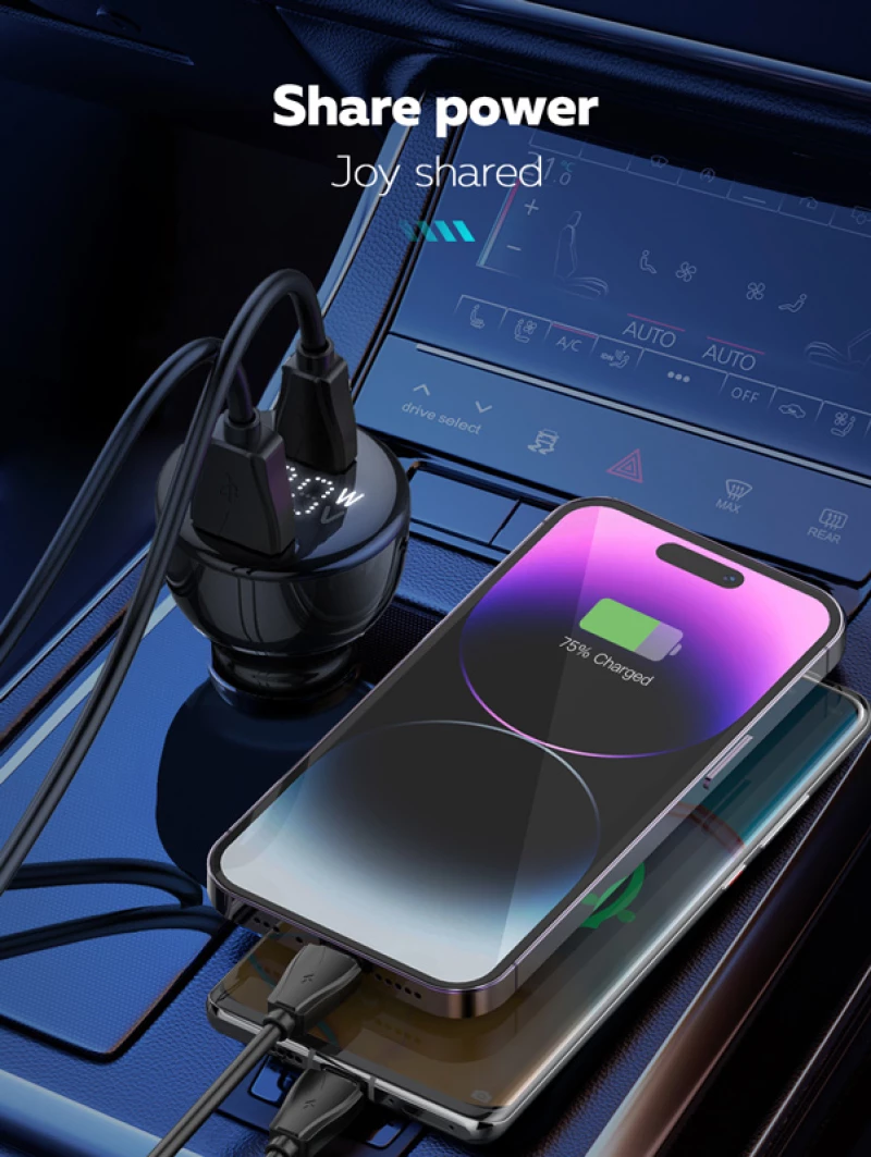 LDNIO φορτιστής αυτοκινήτου C101 με καλώδιο, USB/USB-C, 100W PD, μαύρος