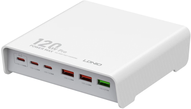 LDNIO σταθμός φόρτισης Q605, 3x USB-C & 3x USB, 120W, PD/QC, λευκός