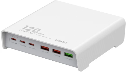 LDNIO σταθμός φόρτισης Q605, 3x USB-C & 3x USB, 120W, PD/QC, λευκός