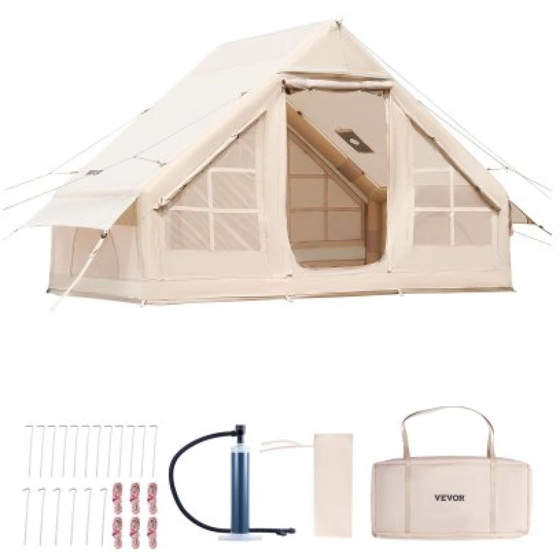 VEVOR Inflatable Tent for Camping 3-5 Person Glamping Tent with Pump Easy Set up