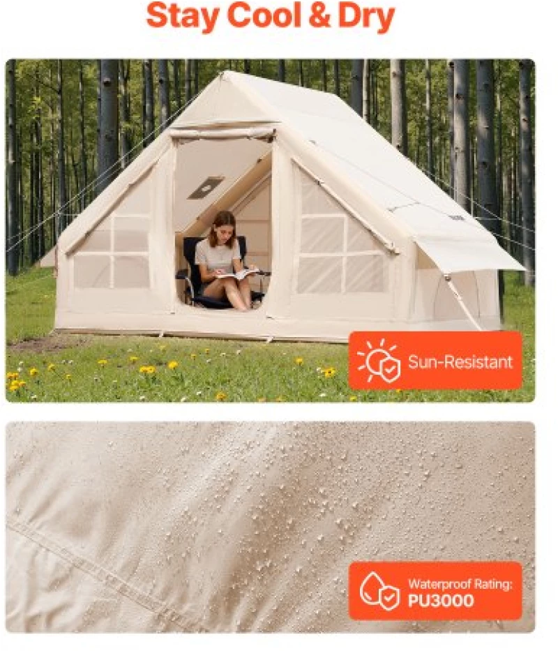 VEVOR Inflatable Tent for Camping 3-5 Person Glamping Tent with Pump Easy Set up