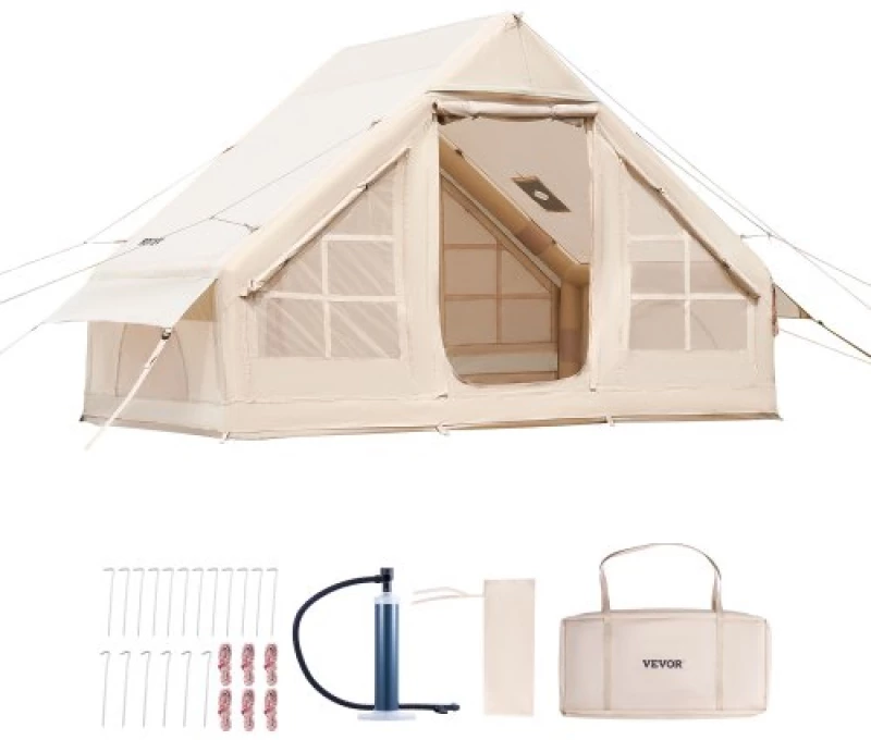 VEVOR Inflatable Tent for Camping 3-5 Person Glamping Tent with Pump Easy Set up