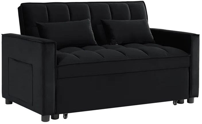 TEMPO Καναπές - Κρεβάτι, Με ανάκλιση πλάτης, Ύφασμα Velure Μαύρο