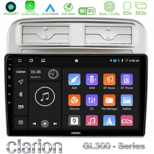 Clarion Gl300 Series 4core Android11 2+32gb Fiat Grande Punto 2006-2011 Navigation Multimedia Tablet 9" με Carplay & Android Auto u-gl3-Ft1781