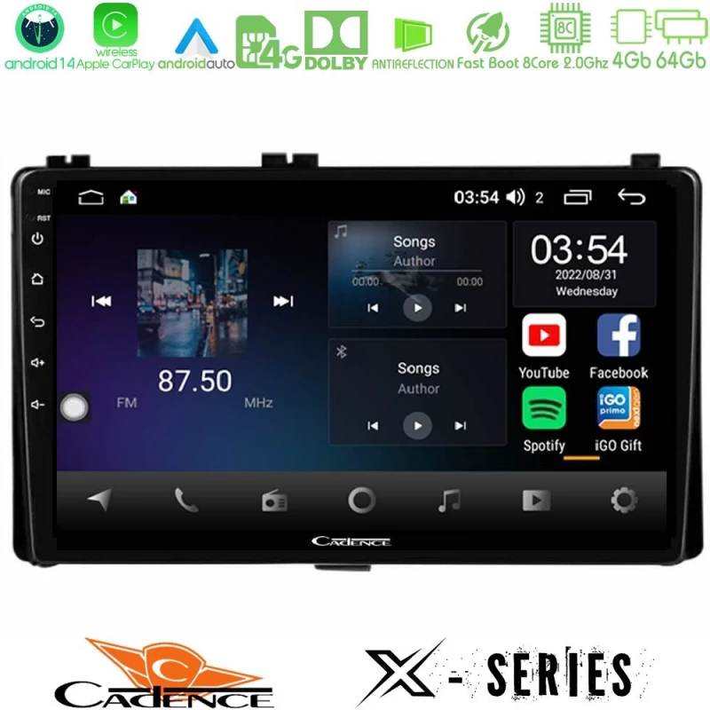 Cadence x Series Toyota Corolla/auris 2017-2019 8core Android 14 4+64gb Navigation Multimedia Tablet 9" u-x-Ty1106