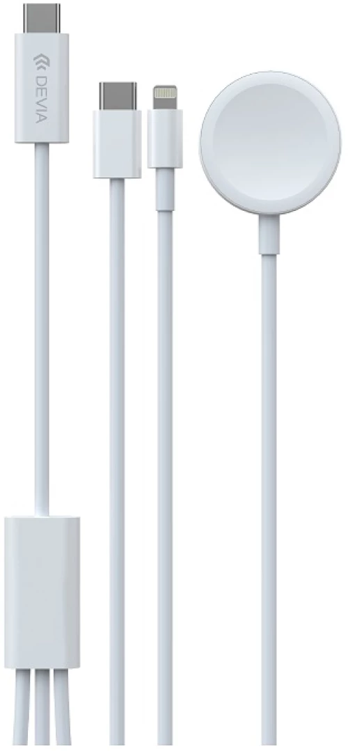 Devia cable 3in1 Smart EA520 USB-C - USB-C + Lightning white with inductive magnetic charger for Apple Watch