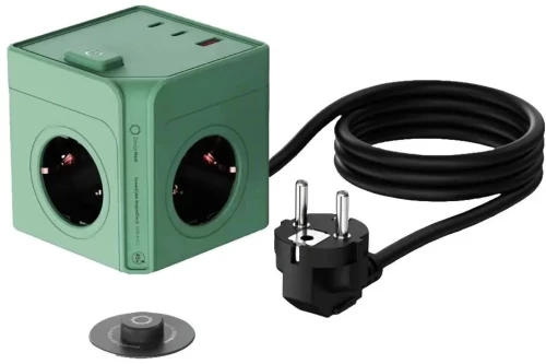 Allocacoc PowerCube MagnetDock USB A+C PD 45W DE με διακόπτη σε χρώμα πράσινο χακί