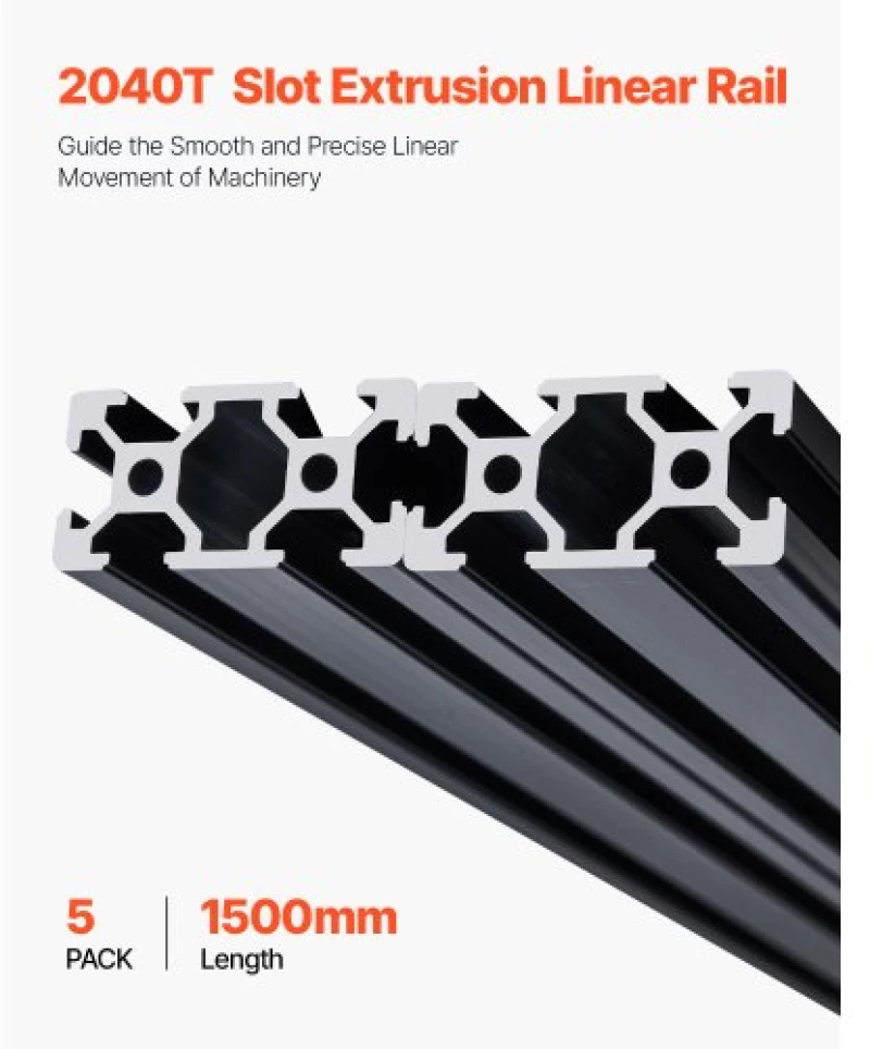 VEVOR 5PCS 59 in (1500 mm) T Slot 2040 Aluminum Extrusion Anodized Linear Rail