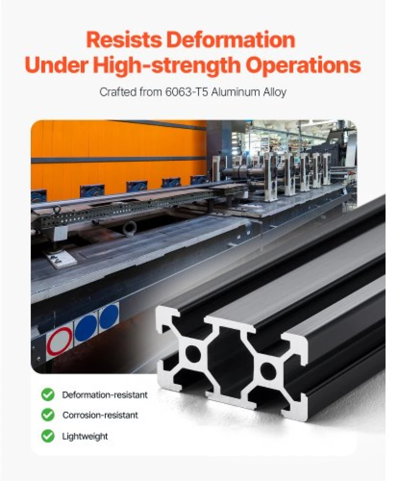 VEVOR 5PCS 59 in (1500 mm) T Slot 2040 Aluminum Extrusion Anodized Linear Rail