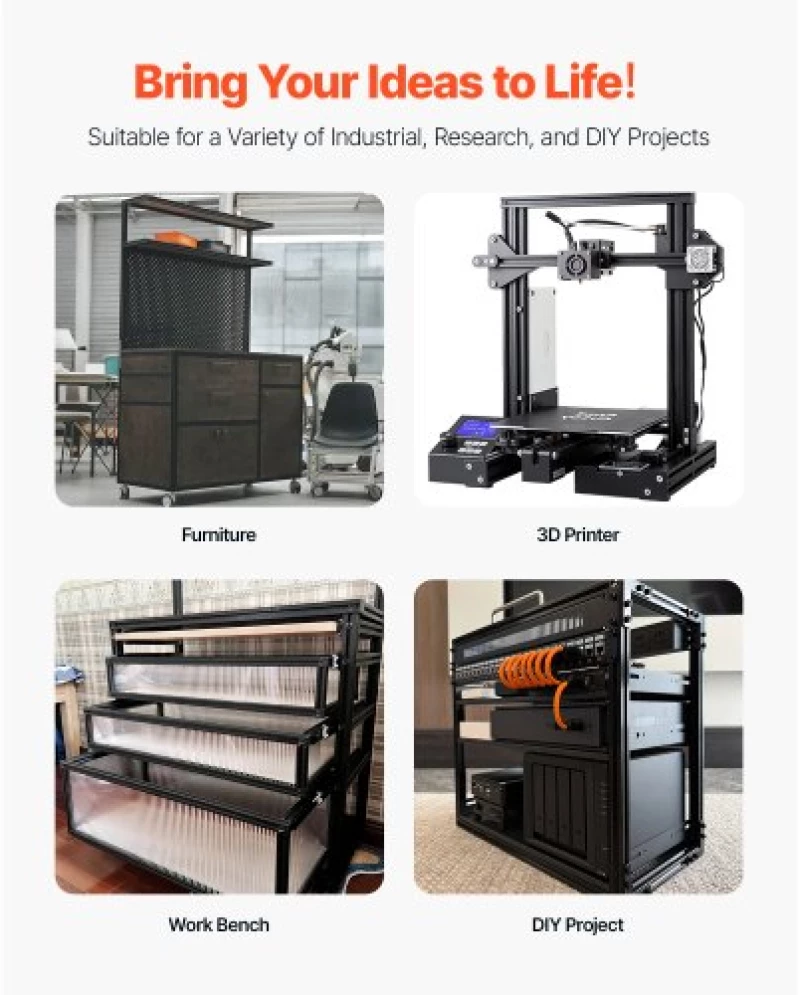 VEVOR 5PCS 59 in (1500 mm) T Slot 2040 Aluminum Extrusion Anodized Linear Rail