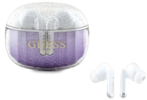 Wireless Earbuds Guess - Bluetooth 5.3, TWS, USB-C, with Docking Station, IPX4 - Glitter Purple Gradient