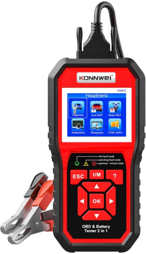 Διαγνωστικό OBD2 & Tester Μπαταρίας για Αυτοκίνητα και Μοτοσυκλέτες - Konnwei KW870