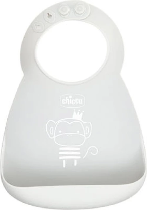 Chicco Αδιάβροχη Σαλιάρα Σιλικόνης Γκρι