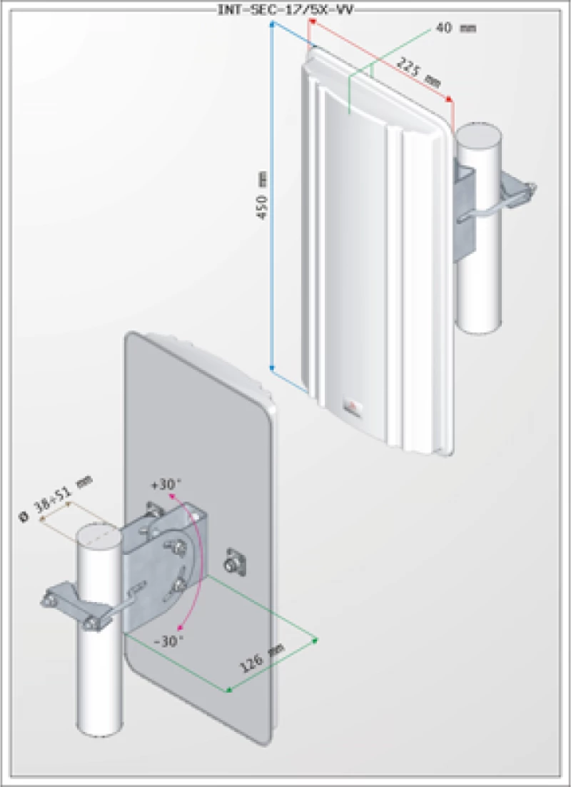 Interline INT-SEC-17/5X-VV Εξωτερική Κεραία WiFi Sectorial 17dBi με σύνδεση N-connector