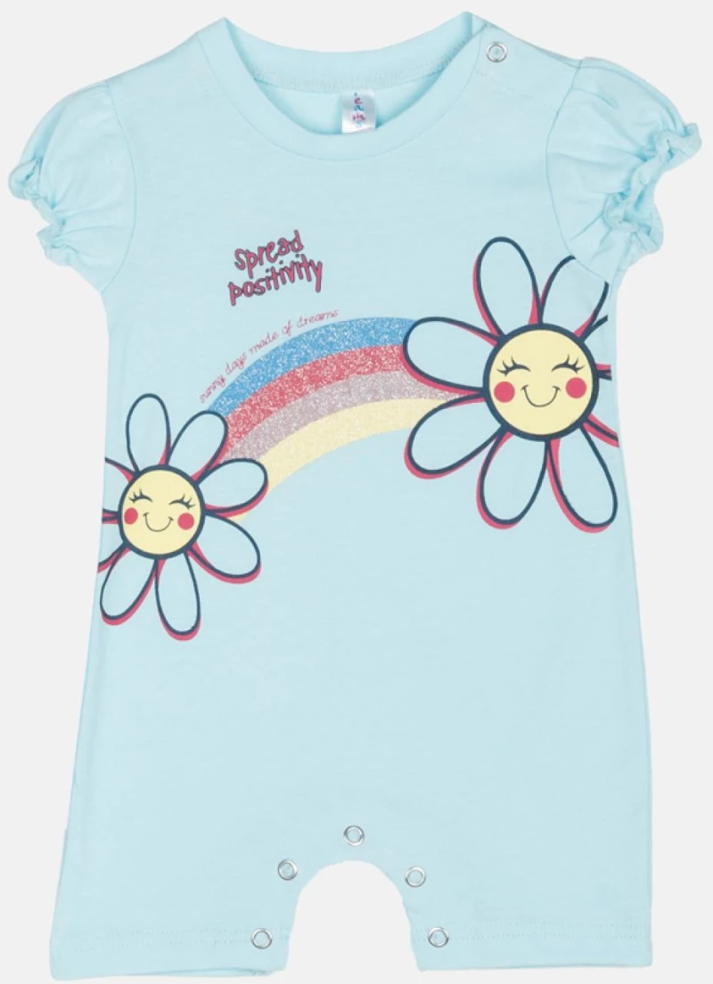 Φορμάκι κοντομάνικο βρεφικό κορίτσι "Rainbow and flowers" γαλάζιο