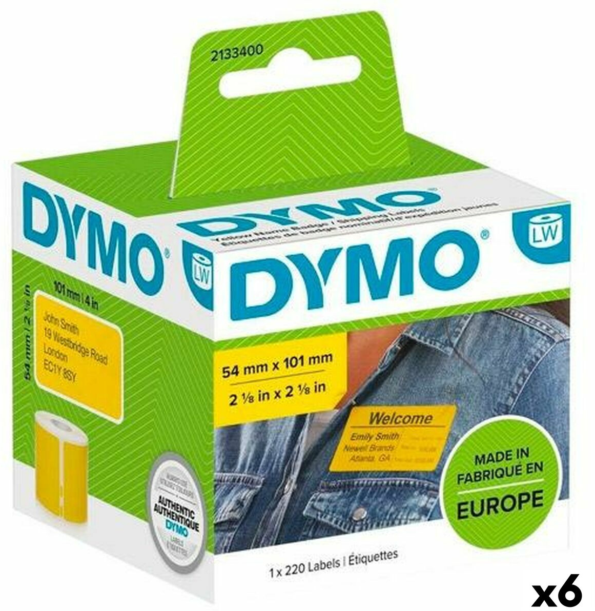 Ετικέτες για Εκτυπωτή Dymo Label Writer Κίτρινο 220 Τεμάχια 54 x 7 mm (x6)