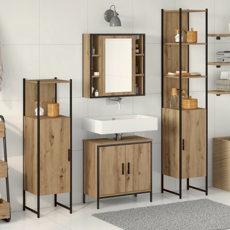 vidaXL Σετ επίπλων μπάνιου 4 τεμαχίων Artisan Oak Επεξεργασμένη ξυλεία