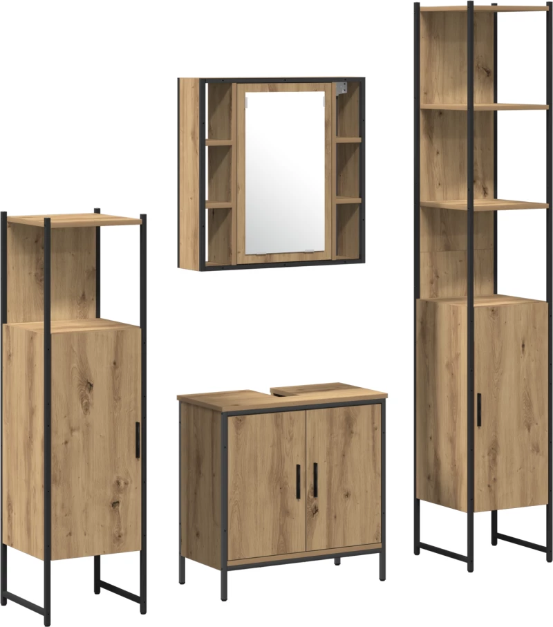 vidaXL Σετ επίπλων μπάνιου 4 τεμαχίων Artisan Oak Επεξεργασμένη ξυλεία