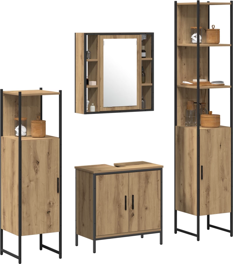 vidaXL Σετ επίπλων μπάνιου 4 τεμαχίων Artisan Oak Επεξεργασμένη ξυλεία