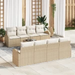 vidaXL Σετ Καναπέ 9 Τεμαχίων Με Μαξιλάρια Μπεζ Πολυ Ρατάν