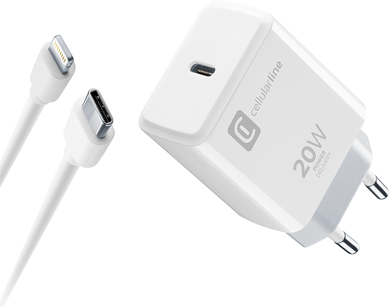 CELLULAR LINE 398476 Σετ Φορτιστής για iPhone με Θύρα Type-C και Καλώδιο USB-C/Lightning 20W Λευκό