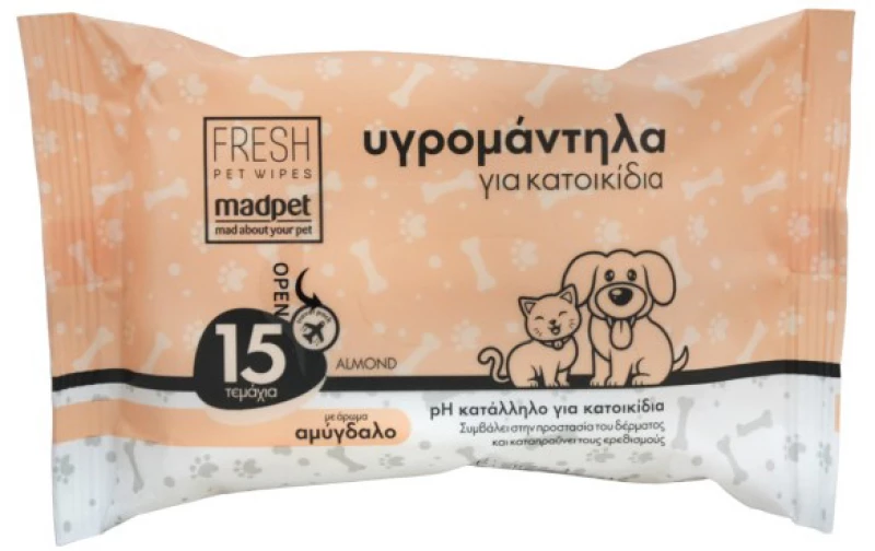 Μαντηλάκια Καθαρισμού Madpet 15τμχ με Άρωμα Αμύγδαλο