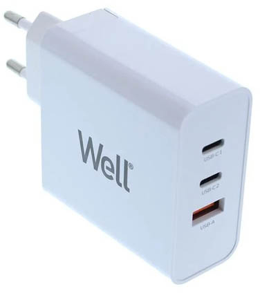 Universal USB 3.0/2xUSB-C FastTravel Wall Charger 65W Λευκό Well PSUP-USB-WPQ6501WE-WL