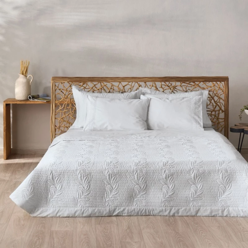 Κουβερλί Aslan (Σετ 3τμχ) White Kentia Queen Size 230x250cm 100% Βαμβακοσατέν