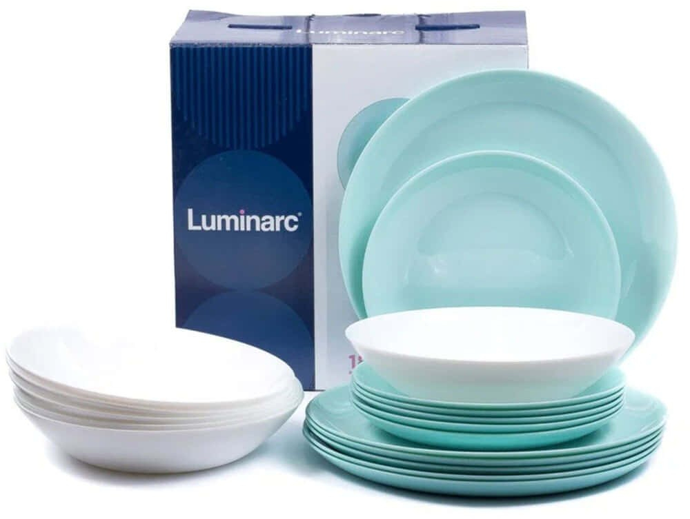 Σερβίτσιο Πιάτα Φαγητού Diwali (Σετ 18Τμχ) P5912 Turquoise-White Luminarc 18 τμχ Γυαλί