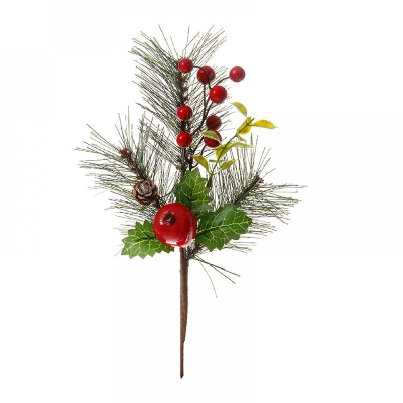 Κλαδί Πικ Με Ρόδι & Πευκοβελόνες 54057 33cm Green-Red