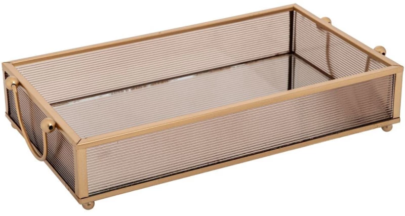 Δίσκος Με Καθρέπτη 89413 24x14x5cm Clear-Gold Μέταλλο,Γυαλί