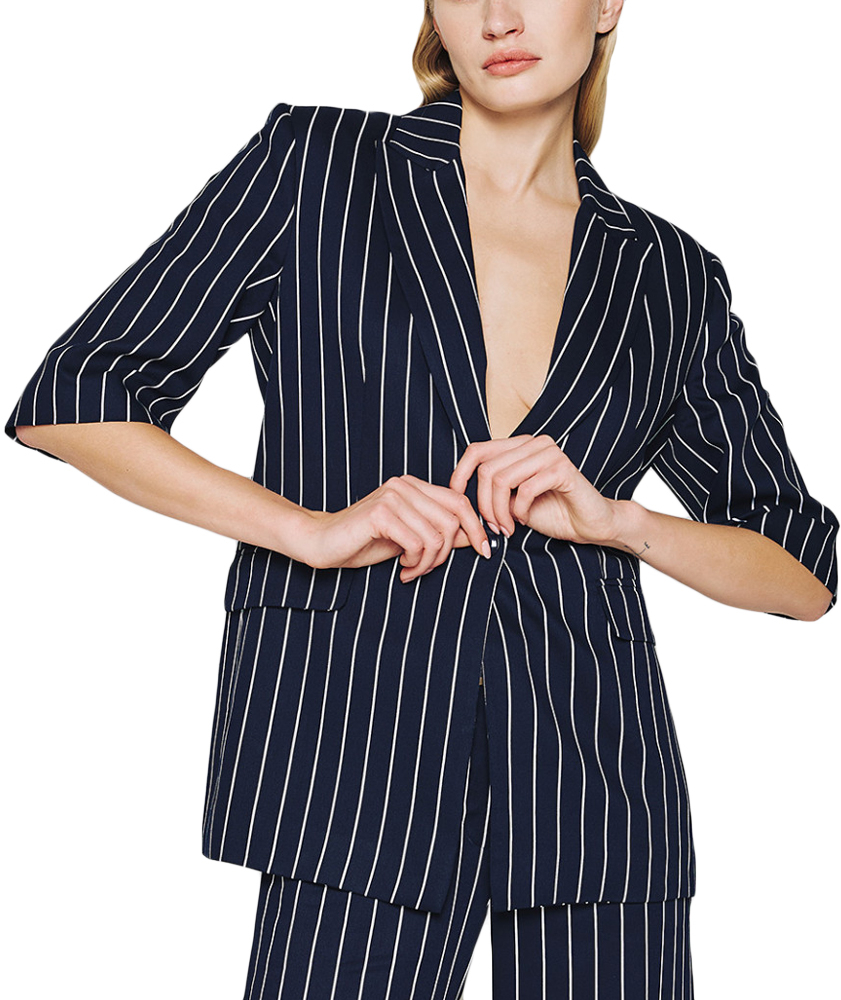 ACCESS FASHION STRIPED SINGLE BREASTED REGULAR FIT BLAZER WOMEN ACCESS FASHION ΛΕΥΚΟ- ΜΠΛΕ (53-1041-960-BLUE)