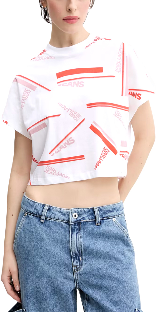 KARL LAGERFELD ALL OVER PRINT STRIPE BOXY FIT T-SHIRT WOMEN KARL LAGERFELD ΚΟΚΚΙΝΟ- ΛΕΥΚΟ- ΠΟΡΤΟΚΑΛΙ (A2W17034-1OW)